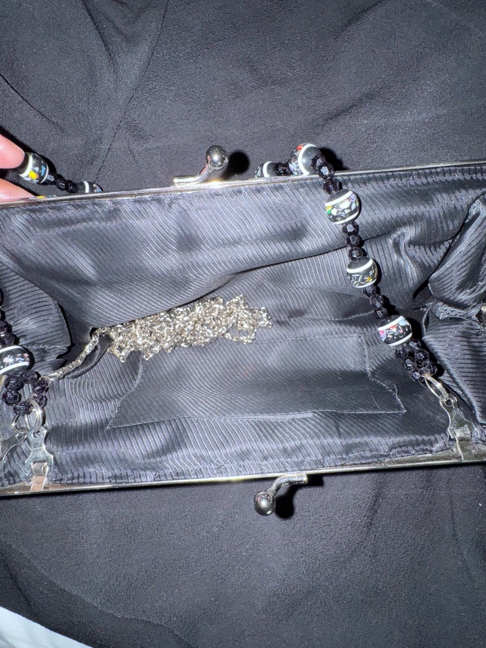 Embroidered Black Floral Evening Clutch 90’s Vintage - Picture 6 of 10